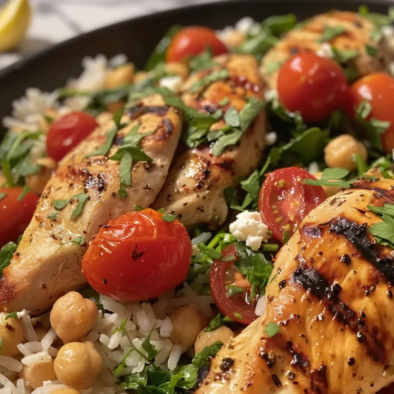 ['Juicy Greek chicken thighs served with lemon rice, garnished with fresh oregano and cherry tomatoes.', 'Close-up view of a bowl featuring Greek chicken and lemon rice, highlighting colorful tomatoes and spinach.', 'A vibrant dish of Greek chicken and lemon rice with diced feta and chopped herbs, presented in a rustic setting.', 'A mouthwatering plate of Greek chicken and lemon rice, revealing textures of grilled chicken, rice, and veggies.']