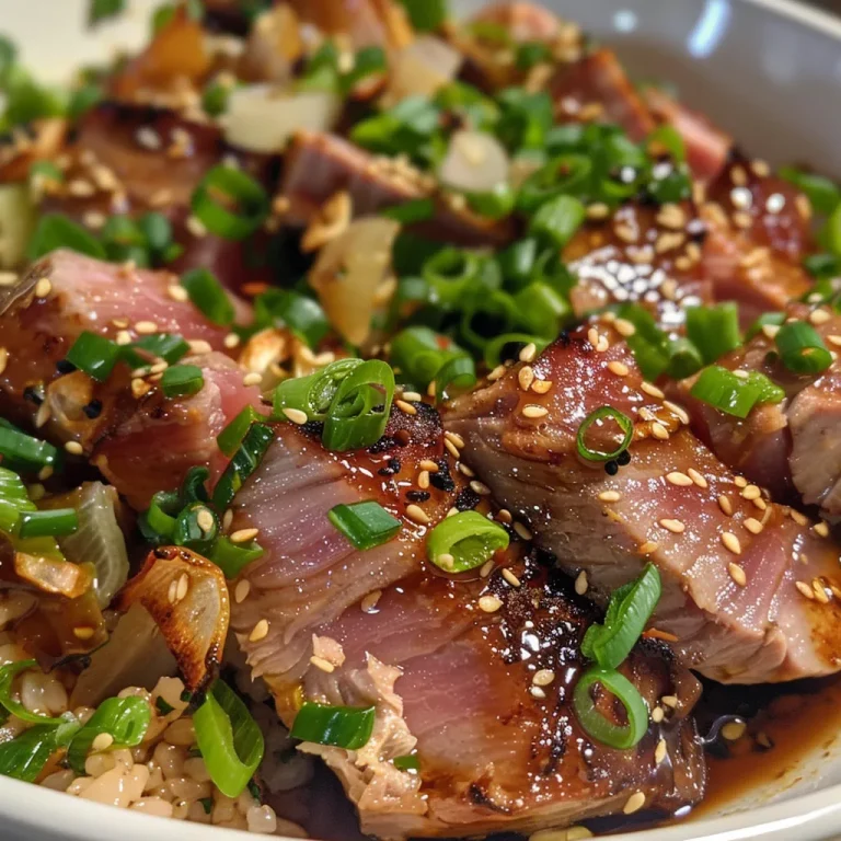 ['Close-up of a cooked teriyaki tuna fillet served with ginger vegetables.', 'Juicy teriyaki tuna with colorful sliced peppers and snow peas.', 'Glazed teriyaki tuna alongside matchstick carrots and fresh veggies.', 'Side view of tender tuna in teriyaki sauce surrounded by vibrant vegetables.']