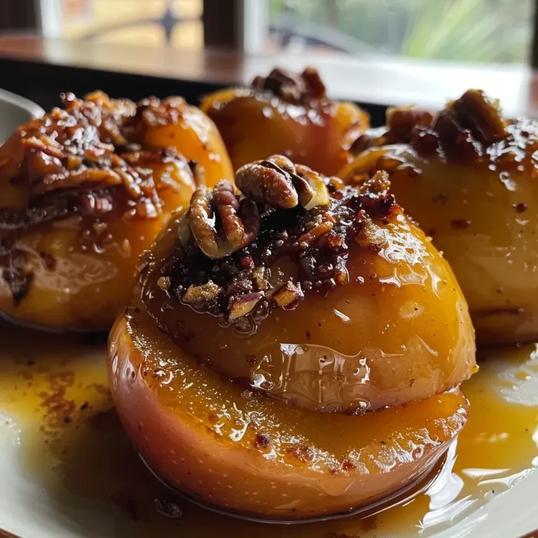 ['Close-up of perfectly cooked air fryer baked apples topped with pecans and cinnamon.', 'Juicy baked Gala apples with a crispy topping, presented in a side view.', 'Air fryer baked apples drizzled with brown sugar, showcasing their juicy texture.', 'A side view of delicious baked apples, featuring a crunchy pecan topping.']