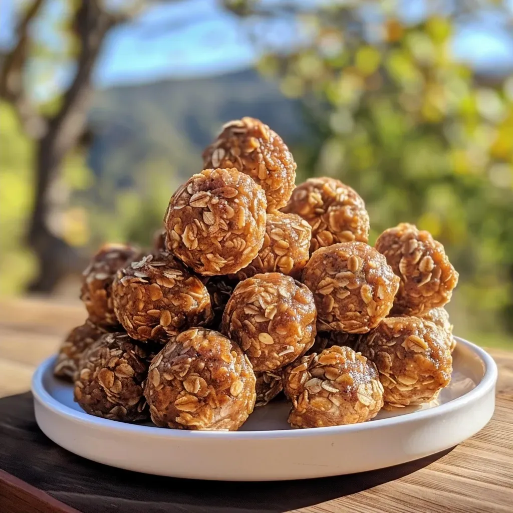 ['Close-up view of Apple Cinnamon Cookie Energy Bites, showcasing their chewy texture and bits of apple.', 'Side view of homemade Apple Cinnamon Cookie Energy Bites with visible oats and cinnamon.', 'Detailed shot of energy bites featuring grated apple and a sprinkle of cinnamon.', 'Close-up image of golden-brown Apple Cinnamon Cookie Energy Bites, highlighting their delicious ingredients.']