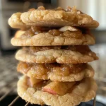 ['Close-up side view of freshly baked apple pie cookies with a golden brown crust.', 'Juicy apple pie cookies displayed, showing their flaky texture and apple filling.', 'Side view of apple pie cookies, featuring a sprinkle of sugar on top and warm, inviting colors.', 'Delicious apple pie cookies with visible chunks of apples and a crisp outer layer.']