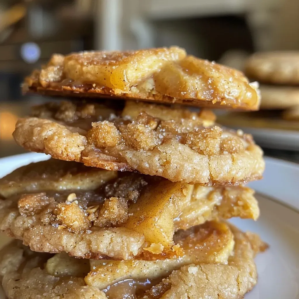 Close-up side view of golden-brown Apple Pie Cookies with a flaky crust.
