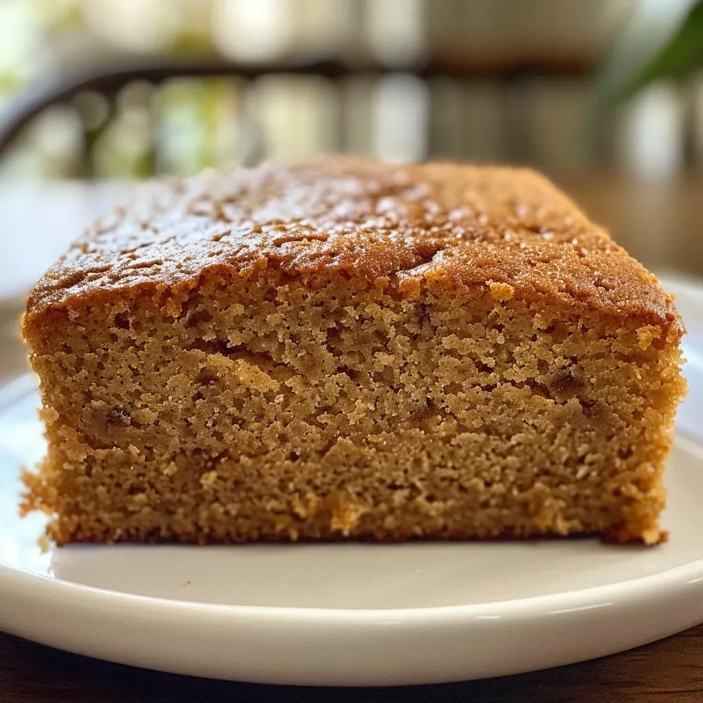 ['Close-up view of a moist applesauce cake slice topped with a light glaze.', 'Side view of a deliciously baked applesauce cake with a golden-brown crust.', 'Juicy slice of applesauce cake revealing a tender crumb and visible ingredients.', 'Freshly baked applesauce cake displayed on a plate with a rustic background.']