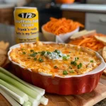 ['Creamy Buffalo Chicken Dip with shredded cheese and cooked chicken in a bowl.', 'Close-up of a savory Buffalo Chicken Dip showcasing a rich texture and melted cheese.', 'Side view of Buffalo Chicken Dip with visible chunks of chicken and creamy topping.', 'Delicious Buffalo Chicken Dip in a bowl, garnished and ready to serve.']