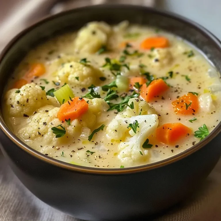 ['Creamy cauliflower soup in a white bowl, garnished with herbs.', 'A close-up view of a bowl of golden cauliflower soup with a smooth texture.', 'Side view of a serving of cauliflower soup, showcasing its richness and color.', 'Delicious cauliflower soup displayed in a rustic bowl, highlighting its creamy consistency.']