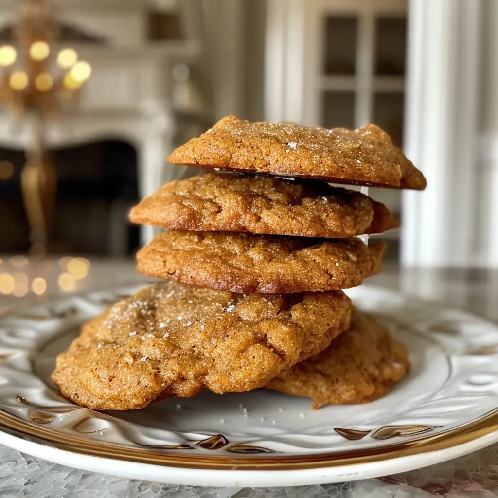 ['Close-up side view of a freshly baked Chai Spiced Pumpkin Cookie with visible spices.', 'Side view of a soft, orange pumpkin cookie topped with a sprinkle of cinnamon.', 'Juicy Chai Spiced Pumpkin Cookie displayed on a wooden surface, showcasing its texture.', 'Warm, spiced pumpkin cookie with a golden-brown exterior, highlighting its moist interior.']