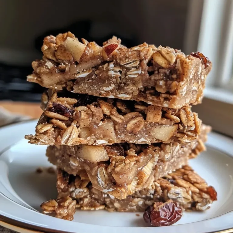 ['A close-up view of chewy apple cinnamon granola bars with visible apple pieces and nuts.', 'Side view of homemade chewy apple cinnamon granola bars showcasing oats and cinnamon.', 'A detailed shot of granola bars featuring chunks of apple and a sprinkle of cinnamon on top.', 'Close-up of chewy granola bars, highlighting their textured surface filled with oats and raisins.']