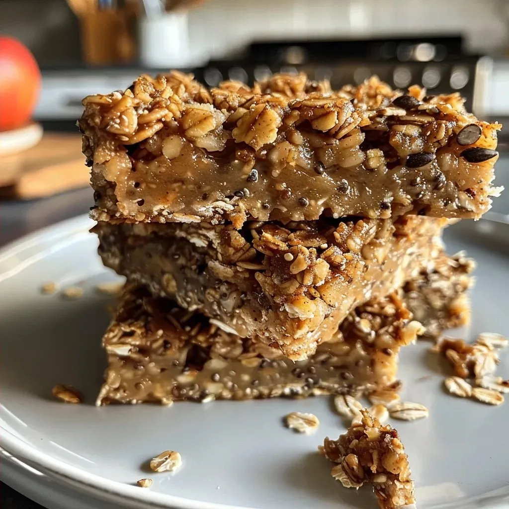 Close-up view of Cinnamon Apple Granola Bars with a chewy texture.