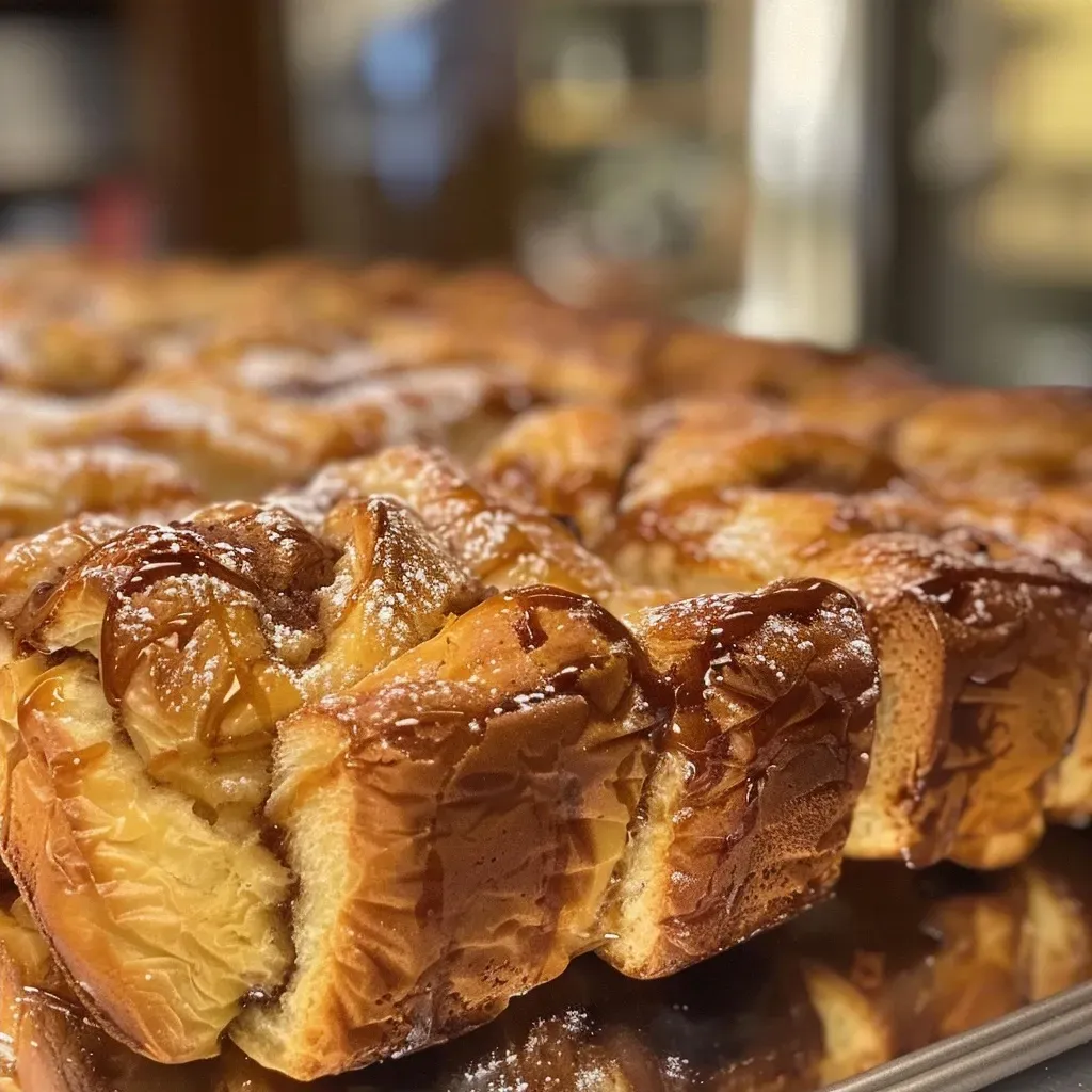 ['Close-up shot of Cinnamon Pull Apart Bread showcasing layers of dough and cinnamon filling.', 'Side view of Cinnamon Pull Apart Bread, highlighting its golden-brown texture and gooey cinnamon swirls.', 'Deliciously baked Cinnamon Pull Apart Bread with a soft, fluffy interior and a shiny glaze on the surface.', 'Image capturing the rich, appetizing layers of Cinnamon Pull Apart Bread, emphasizing its pull-apart nature.']