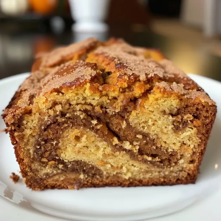 ['Side view of a slice of Cinnamon Swirl Pumpkin Bread with visible cinnamon swirls.', 'Close-up of Cinnamon Swirl Pumpkin Bread showcasing its moist texture and rich colors.', 'Detailed side view of a piece of Cinnamon Swirl Pumpkin Bread highlighting the layers and spices.', 'Close shot of a slice of Cinnamon Swirl Pumpkin Bread displaying its golden crust and cinnamon patterns.']