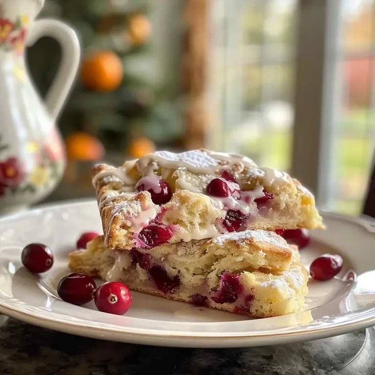 ['Close-up view of golden-brown cranberry orange scones with a juicy interior.', 'Side view of flaky cranberry orange scones showcasing their vibrant red cranberries and orange zest.', 'Detailed shot of freshly baked scones with visible chunks of cranberries and orange zest, ready to eat.', 'A plate of warm cranberry orange scones, highlighting their soft texture and colorful ingredients.']