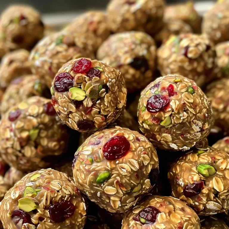 ['Close-up view of cranberry pistachio protein bites showcasing a textured surface with visible dried cranberries and pistachios.', 'Side view of delicious protein bites featuring a mix of oats, almond butter, and nuts, highlighting their chewy texture.', 'Juicy cranberry pistachio bites arranged closely, displaying vibrant colors of cranberries and chopped pistachios.', 'Detailed image of protein bites with a focus on the ingredients, emphasizing the healthy combination of oats and nuts.']