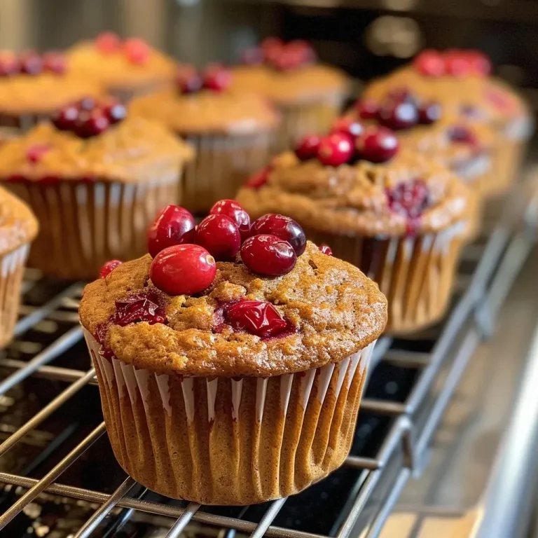 ['Close-up of a delicious cranberry pumpkin muffin with a moist texture and visible cranberries.', 'Side view of a freshly baked cranberry pumpkin muffin showcasing its golden-brown top and soft interior.', 'A juicy cranberry pumpkin muffin highlighted with bright red cranberries on a wooden surface.', 'Detailed view of a warm cranberry pumpkin muffin with a crumbly top, emphasizing its inviting appearance.']