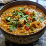 ['Close-up view of a bowl of creamy pumpkin chicken chili, garnished with cilantro.', 'Side view of a delicious bowl of pumpkin chicken chili with visible chicken pieces and herbs.', 'Creamy pumpkin chicken chili in a rustic bowl, showcasing its thick texture and colorful ingredients.', 'Appetizing close-up of a serving of pumpkin chicken chili, highlighting the creamy consistency and spices.']