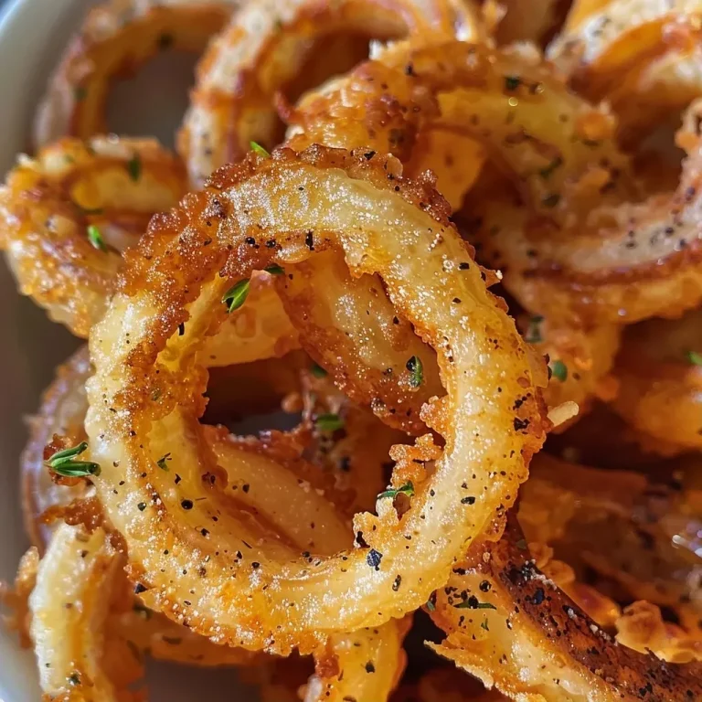 ['Close-up view of golden crispy onion rings with a bowl of dipping sauce.', 'Thickly sliced onion rings, fried to a crispy golden brown, served with a tangy dip.', 'A tantalizing plate of crispy onion rings, showcasing the texture and dipping sauce.', 'Side view of freshly fried onion rings, highlighting their crunchiness and served with sauce.']