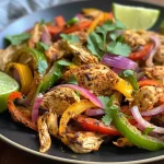 ['A close-up view of juicy Crock Pot Chicken Fajitas featuring colorful bell peppers and red onions.', 'Succulent Chicken Fajitas in a slow cooker, showcasing vibrant ingredients like peppers and cilantro.', 'Side view of a hearty chicken fajita dish with sliced vegetables, highlighting freshness and texture.', 'An appetizing display of Crock Pot Chicken Fajitas with seasoned chicken and garnished with cilantro.']