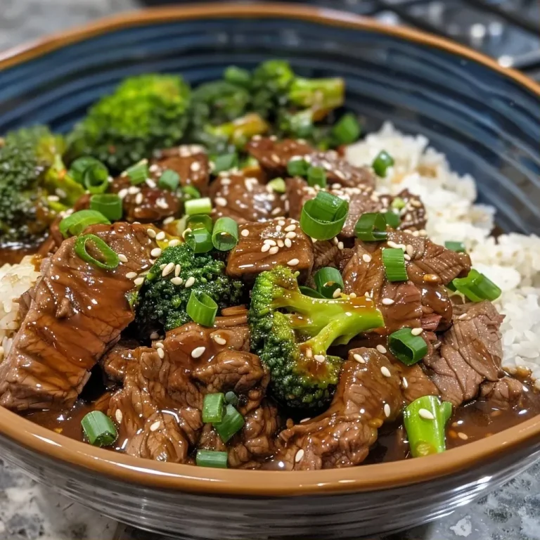 ['Juicy slices of beef and vibrant broccoli in a savory sauce, served in a bowl.', 'Close-up view of beef and broccoli dish, showcasing tender meat and bright green florets.', 'Side view of a hearty slow cooker beef and broccoli meal in a bowl, highlighting garnishes.', 'Delicious beef strips and broccoli in a rich sauce, presented attractively in a serving bowl.']
