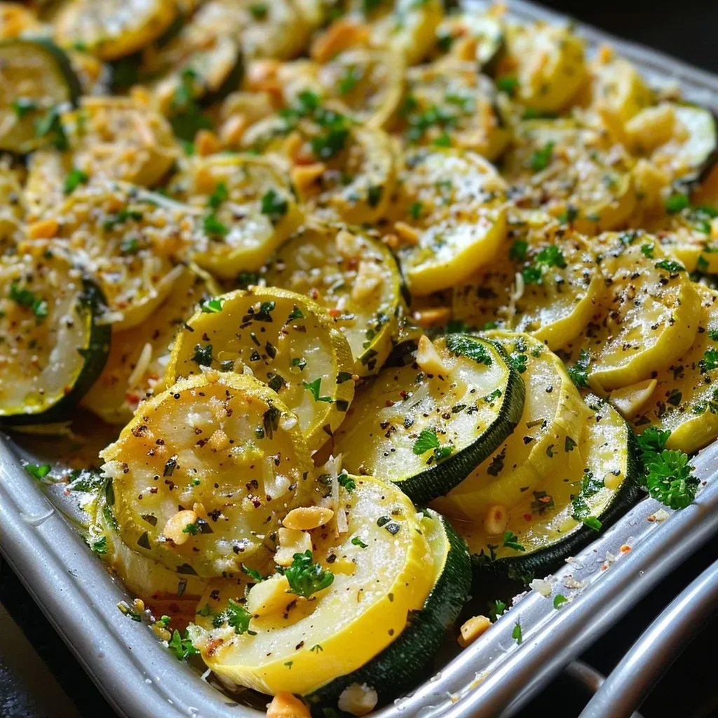 ['Close-up view of sautéed garlic Parmesan zucchini and yellow squash.', 'Juicy garlic Parmesan zucchini and squash arranged in a colorful display.', 'Side view of perfectly cooked zucchini and squash with garlic and Parmesan.', 'Freshly sautéed zucchini and yellow squash garnished with parsley and cheese.']