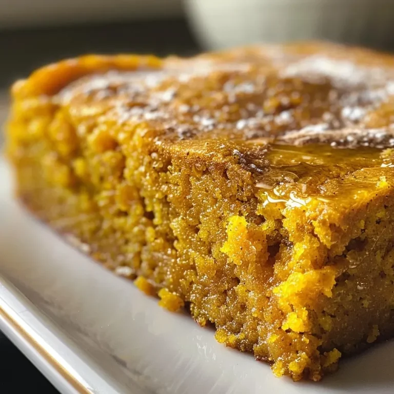 ['Close-up of a slice of gluten-free pumpkin cornbread with a moist texture and golden crust.', 'Side view of warm gluten-free pumpkin cornbread with a fluffy interior and sprinkled spices.', 'Juicy slice of gluten-free pumpkin cornbread showcasing its rich orange color and buttery edges.', 'Detailed view of gluten-free pumpkin cornbread highlighting its soft crumb and seasonal flavor.']