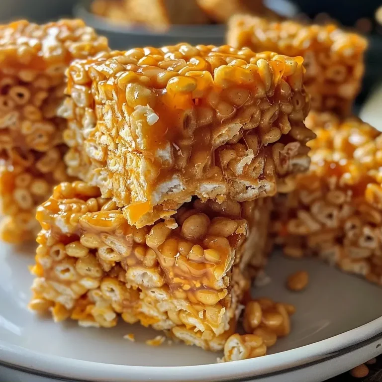 ['Close-up view of gluten-free pumpkin spice rice Krispie treats with a rich orange hue.', 'Side view of delectable rice Krispie treats, showcasing the texture and toppings.', 'Tasty gluten-free rice treats topped with white chocolate chips and pumpkin spices.', 'A delicious stack of pumpkin spice rice Krispie treats on a rustic wooden surface.']