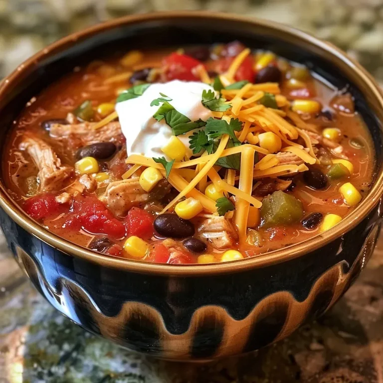 ['Close-up view of a bowl of Healthy Chicken Tortilla Soup garnished with avocado and cilantro.', 'Side angle of a vibrant Healthy Chicken Tortilla Soup with colorful vegetables and tortilla strips.', 'A steaming bowl of Healthy Chicken Tortilla Soup showcasing black beans, corn, and bell peppers.', 'Delicious Healthy Chicken Tortilla Soup presented with toppings like Greek yogurt and lime.']