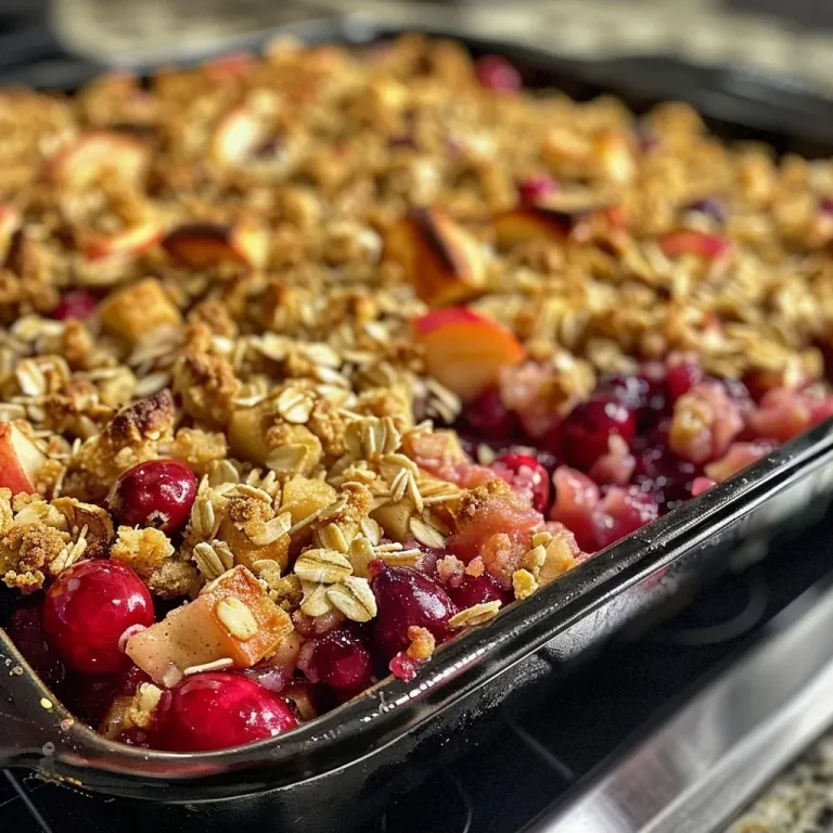 ['Close-up of a healthy cranberry apple crisp with fresh cranberries and diced apples.', 'Side view of a warm cranberry apple crisp with a crumbly topping on a plate.', 'Juicy cranberry apple crisp featuring layers of apples and cranberries in a baking dish.', 'Delicious cranberry apple crisp showcasing the texture of oats and brown sugar on top.']