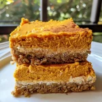 ['Close-up view of Healthy Pumpkin Cheesecake Bars with a rich and creamy texture.', 'Side view of delicious pumpkin cheesecake bars topped with a sprinkle of cinnamon.', 'Healthy Pumpkin Cheesecake Bars displayed on a wooden board, highlighting their layers.', 'Vibrant orange and creamy cheesecake bars in a rustic setting, showcasing ingredients.']