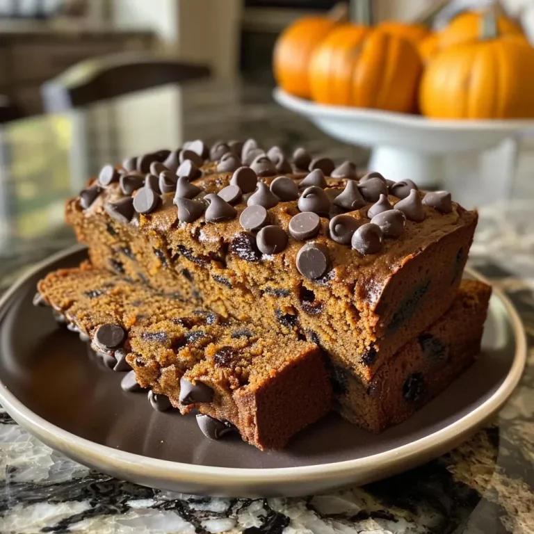 ['Sliced Healthy Pumpkin Chocolate Chip Bread with visible chocolate chips.', 'Close-up side view of moist pumpkin chocolate chip bread on a wooden table.', 'A loaf of Healthy Pumpkin Chocolate Chip Bread showcasing its texture and chocolate pieces.', 'Freshly baked pumpkin bread with chocolate chips, cut and ready to serve.']