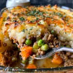 ["A close-up view of a hearty shepherd's pie made with ground turkey, displaying a golden potato topping and colorful vegetable filling.", "A side view of a delicious shepherd's pie showing the juicy filling of ground turkey, carrots, peas, and a creamy potato crust.", "A detailed image of a savory shepherd's pie, featuring a golden brown potato topping and a vibrant mix of vegetables and meat.", "An appetizing close-up of shepherd's pie highlighting the juicy turkey filling and fluffy mashed potato crust, garnished with fresh herbs."]