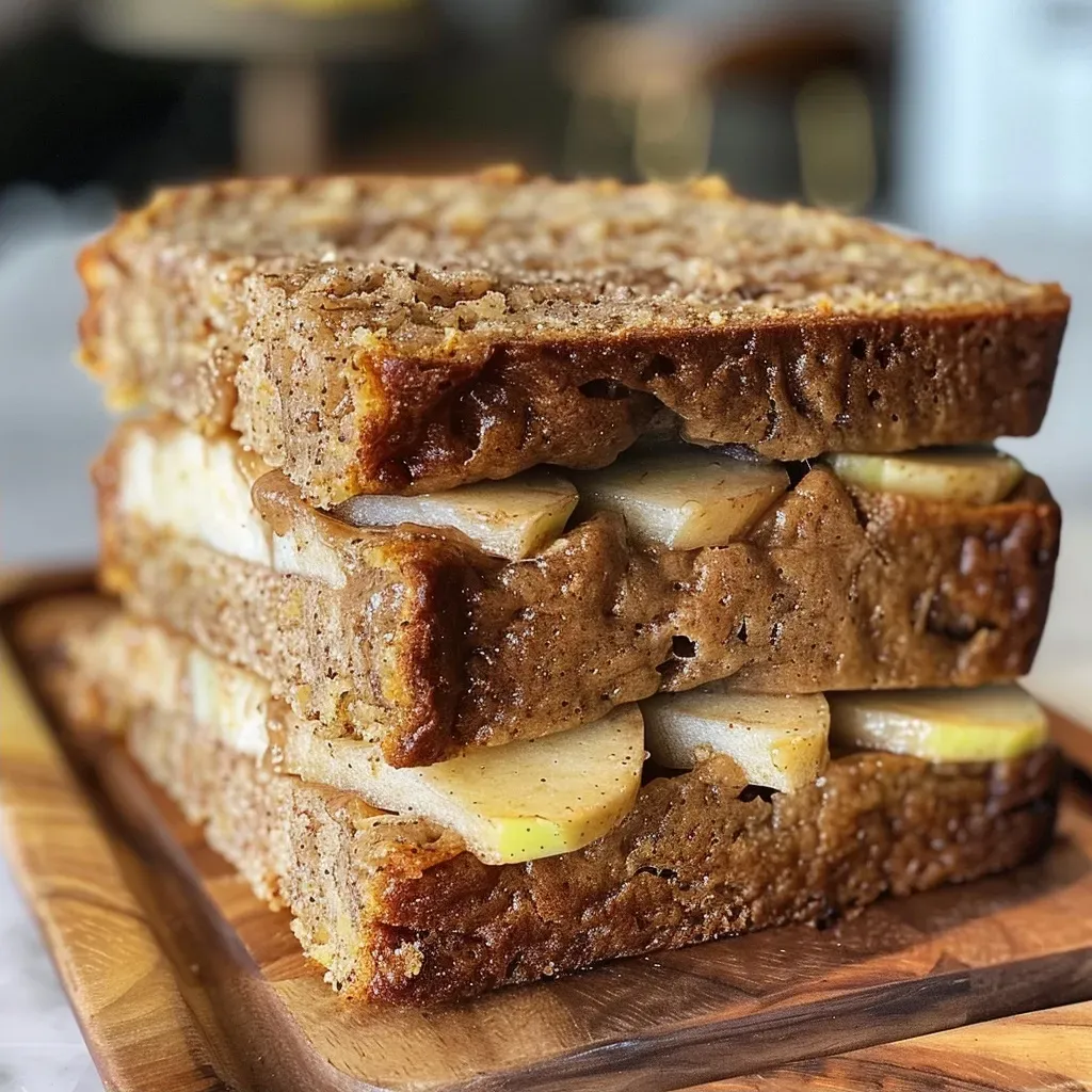 ['Close-up of warm High Protein Apple Cinnamon Bread with visible apple chunks and cinnamon sprinkles.', 'Side view of freshly baked High Protein Apple Cinnamon Bread showcasing its texture and spices.', 'Delicious slice of High Protein Apple Cinnamon Bread highlighting juicy apple pieces and a golden brown crust.', 'Tasty High Protein Apple Cinnamon Bread with a fluffy interior, sprinkled with cinnamon and fresh apples.']