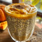 ['Close-up of creamy pumpkin chia pudding in a glass bowl, topped with a sprinkle of pumpkin pie spice.', 'Side view of a vibrant pumpkin chia pudding with visible chia seeds and a smooth texture.', 'Rich, orange pumpkin chia pudding served in a clear dish, showcasing layers of yogurt and chia seeds.', 'Thick, protein-rich pumpkin chia pudding in a bowl, garnished with a dusting of cinnamon.']