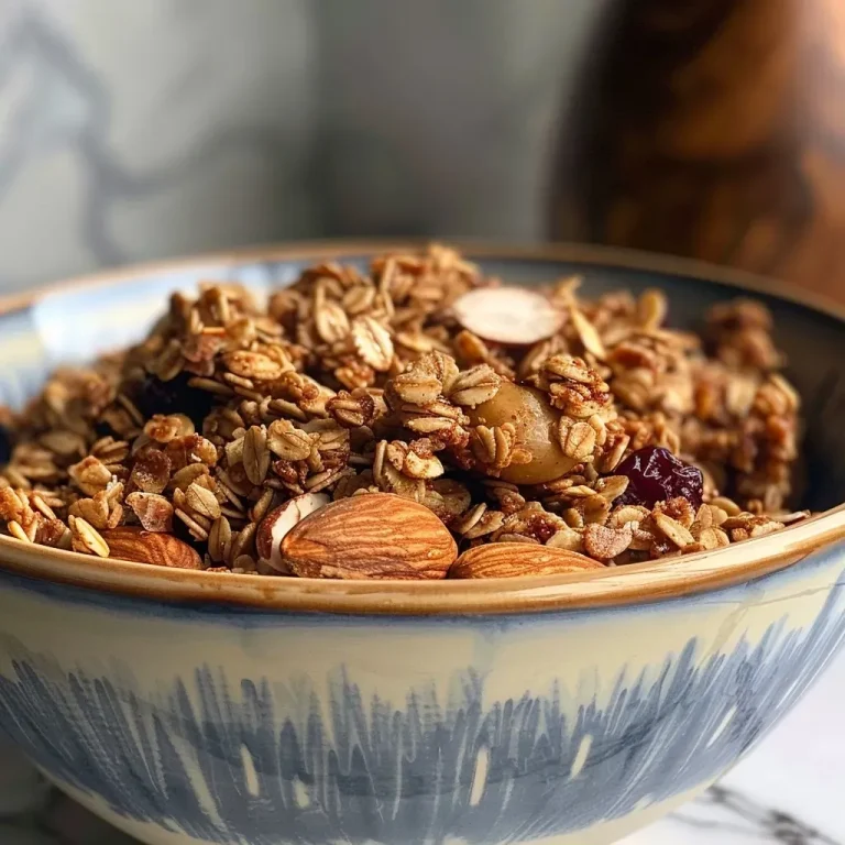 ['Close-up view of homemade maple cinnamon granola with nuts and seeds.', 'Appetizing side view of granola featuring oats, nuts, and chocolate chips.', 'Deliciously crispy granola composed of oats, maple syrup, and dried fruits.', 'Tasty homemade granola showcasing a blend of ingredients in a clear bowl.']