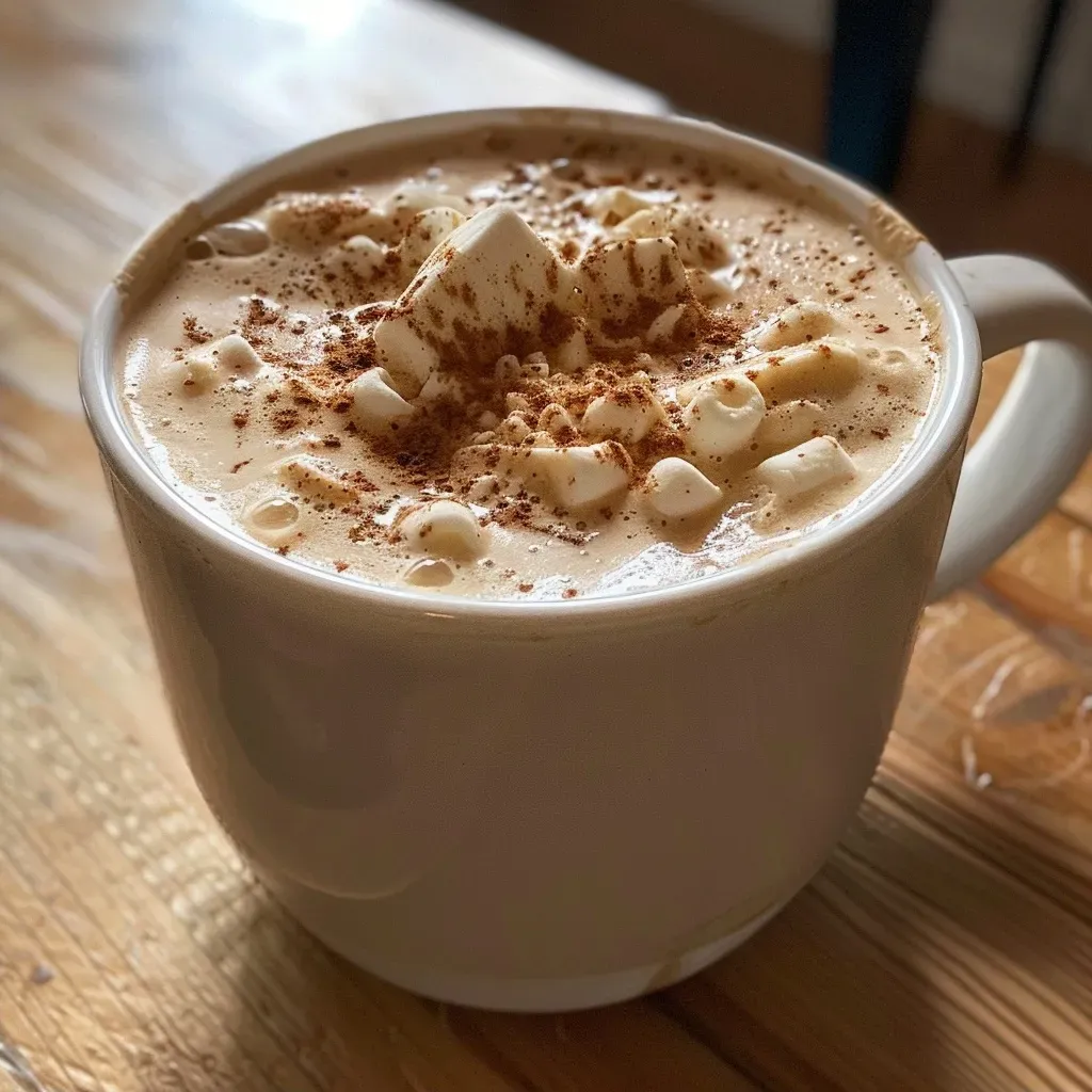 ['Close-up of a creamy Homemade Vanilla Steamer with whipped cream and marshmallows on top.', 'Side view of a frothy Homemade Vanilla Steamer, garnished with nutmeg and a stick of cinnamon.', 'Delicious homemade vanilla steamer in a clear glass, showing layers of creaminess and toppings.', 'Rich and inviting vanilla steamer drink with whipped cream and cinnamon, served in a cozy setting.']
