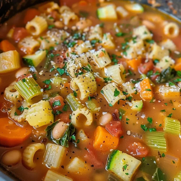 ['Close-up view of a bowl of Minestrone Soup with gluten-free noodles, showcasing vibrant vegetables.', 'A side view of hearty Minestrone Soup, filled with colorful diced vegetables and gluten-free macaroni.', 'Detailed image of a rustic bowl of Minestrone, featuring an assortment of fresh ingredients and gluten-free pasta.', 'Close-up shot of Minestrone Soup, highlighting the rich broth and a medley of vegetables with gluten-free noodles.']