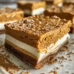 ['Close-up view of no-bake pumpkin cheesecake bars with a creamy topping.', 'Side view of delicious no-bake pumpkin cheesecake bars on a plate.', 'Creamy layers of pumpkin cheesecake bars, showcasing a crumbly crust.', 'A delectable slice of no-bake pumpkin cheesecake bar with whipped cream topping.']