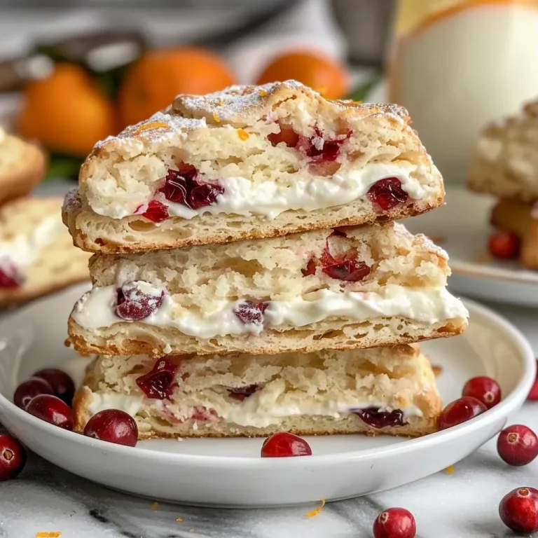 ['A close-up view of freshly baked orange cranberry cream scones with a golden-brown crust.', 'Juicy orange cranberry cream scones arranged on a rustic wooden surface with a side view.', 'Delicious scones made with orange zest and dried cranberries, showcasing their fluffy texture.', 'Side profile of warm orange cranberry cream scones, highlighting their flaky layers and vibrant color.']