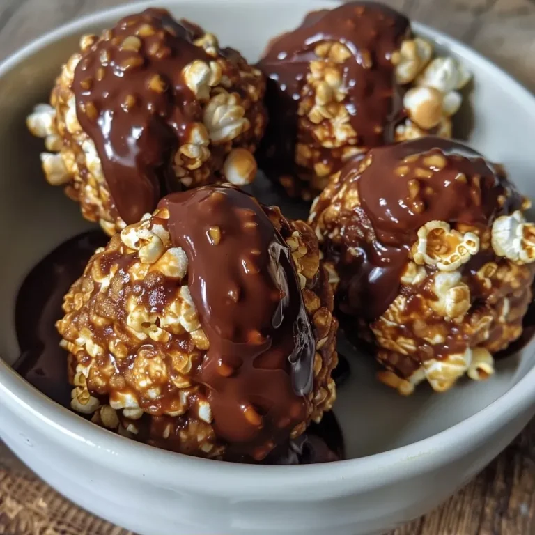 ['Close-up view of healthy popcorn balls made with peanut butter and chocolate.', 'Side view of Peanut Butter Chocolate popcorn balls on a white plate.', 'Delicious popcorn balls coated in peanut butter and dark chocolate.', 'Juicy, healthy popcorn balls arranged attractively for a snack.']