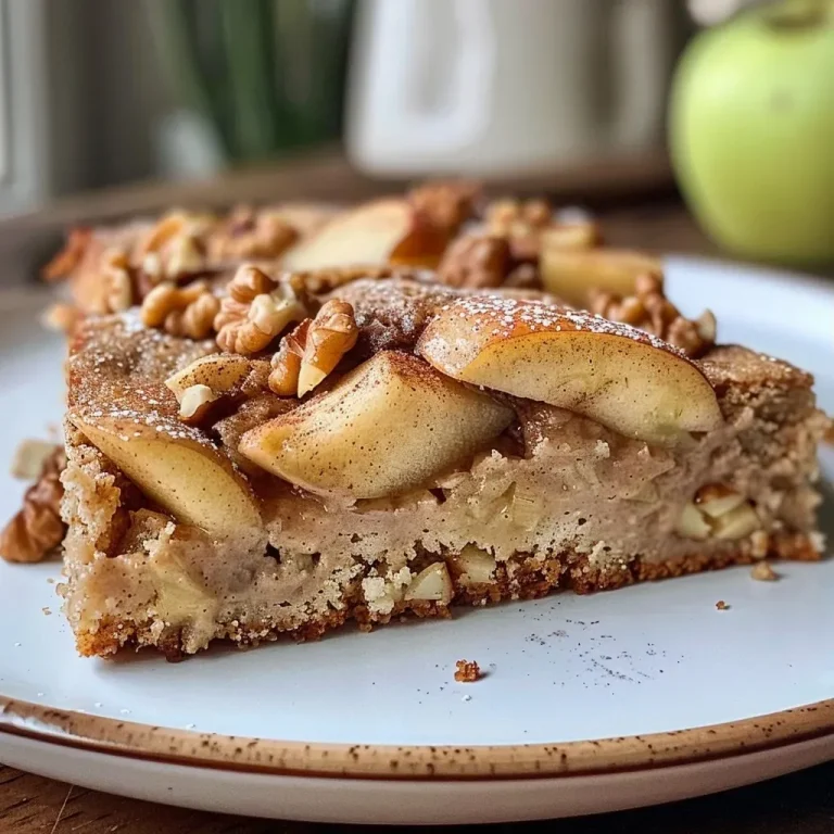 ['A close-up view of a slice of Protein Apple Walnut Cake showcasing its moist texture and apple slices.', 'Side view of a delectable slice of Protein Apple Walnut Cake, revealing chunks of apples and walnuts.', 'A tempting slice of Protein Apple Walnut Cake with visible walnuts and a warm, inviting color palette.', 'Close-up of a protein-rich Apple Walnut Cake slice, highlighting its fluffy interior and topped with apple slices.']