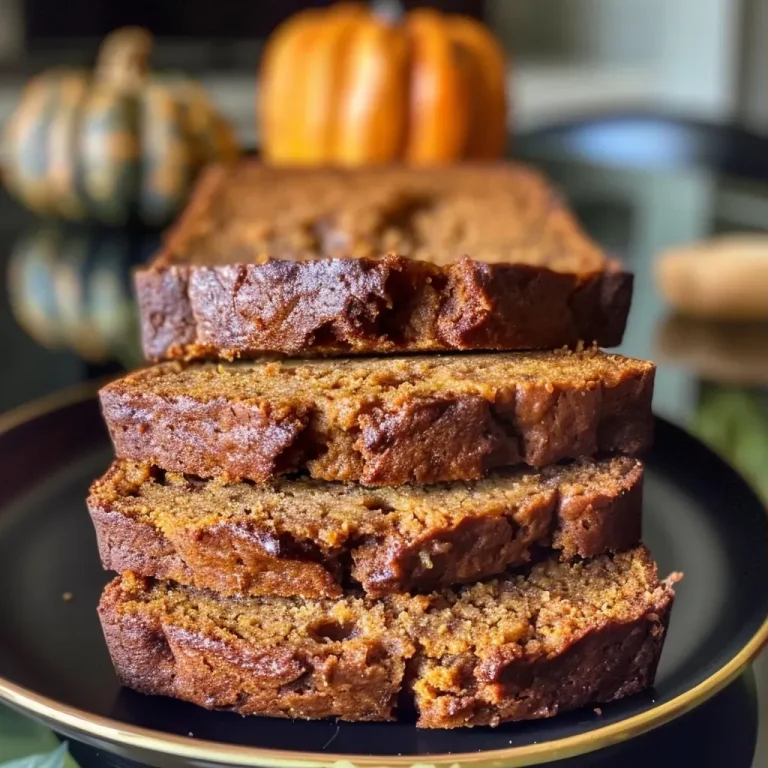 ['Close-up view of a loaf of protein-packed pumpkin spice banana bread.', 'Side angle shot of deliciously baked pumpkin spice banana bread.', 'Juicy slice of pumpkin spice banana bread highlighting its texture.', 'Focused image of moist pumpkin spice banana bread with spices.']