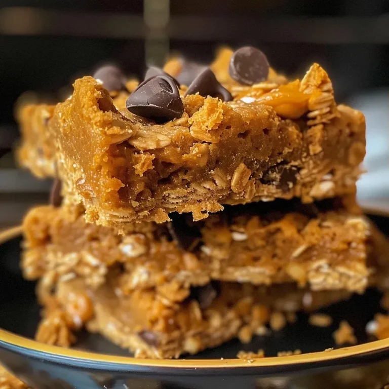 ['Close-up view of a Protein Pumpkin Krispie Treat, showcasing its texture and ingredients.', 'Side view of a delicious Protein Pumpkin Krispie Treat with visible chocolate chips and pumpkin color.', 'Detailed shot of Protein Pumpkin Krispie Treats displaying the crispy texture and rich flavor.', 'Focused image of Protein Pumpkin Krispie Treats highlighting their vibrant orange hue and chocolate pieces.']