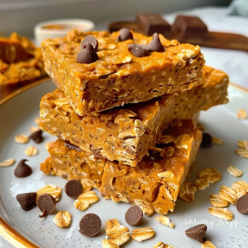 Close-up view of a Protein Pumpkin Krispie Treat, showcasing its texture and ingredients.