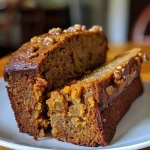 ['A close-up side view of a slice of moist Pumpkin Banana Bread displaying a rich, golden-brown crust.', 'A detailed view of a slice of Pumpkin Banana Bread, highlighting the soft interior and visible chunks of banana.', 'Side view of freshly baked Pumpkin Banana Bread with a textured crust and a moist crumb showcasing spices.', 'A slice of Pumpkin Banana Bread from the side, revealing its enticing blend of pumpkin and banana with nuts.']