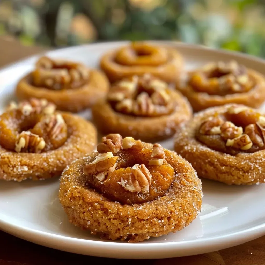 Close-up of Pumpkin Butter Thumbprint Cookies with a smooth pumpkin filling.
