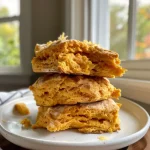 ['Close-up view of freshly baked Pumpkin Cheddar Biscuits with a golden crust and melted cheese.', 'Side view of Pumpkin Cheddar Biscuits showing flaky layers and a sprinkle of cheddar on top.', 'Juicy Pumpkin Cheddar Biscuits arranged on a wooden surface, highlighting their warm, inviting color.', 'Tasty Pumpkin Cheddar Biscuits with a soft texture and a close-up of cheddar cheese visible.']