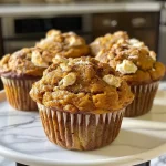 ['Close-up side view of moist pumpkin cream cheese muffin, showcasing its textured top.', 'Delicious pumpkin cream cheese muffin with a golden-brown crust, highlighted in soft light.', 'Slice of pumpkin cream cheese muffin revealing creamy filling, captured in detail.', 'Vibrant pumpkin cream cheese muffin with a perfect crumb structure, set against a simple backdrop.']