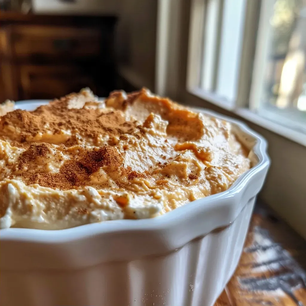 Close-up view of creamy Pumpkin Dip in a bowl, with a smooth texture.