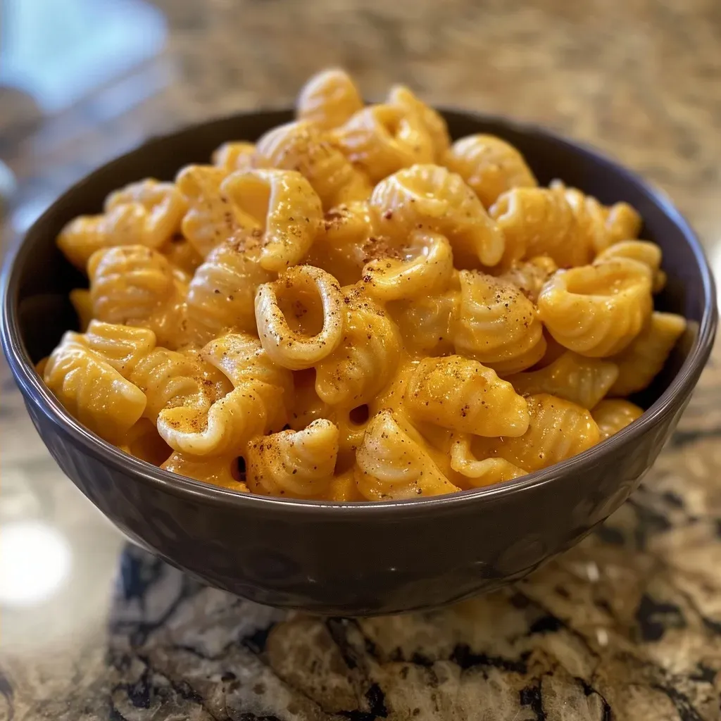 ['Close-up of creamy pumpkin mac and cheese with pasta.', 'Side view of delicious pumpkin mac and cheese topped with cheese.', 'Juicy pumpkin mac and cheese in a rustic dish, showcasing pasta and sauce.', 'Vibrant pumpkin mac and cheese with a golden crust of melted cheese.']