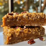 ['A close-up side view of golden-brown pumpkin oatmeal bars on a textured surface.', 'Juicy pumpkin oatmeal bars displayed in a side profile, showcasing their chewy texture.', 'A side view of moist pumpkin oatmeal bars with visible oats and pumpkin spice ingredients.', 'Delicious pumpkin oatmeal bars captured from the side, highlighting their rich color and texture.']