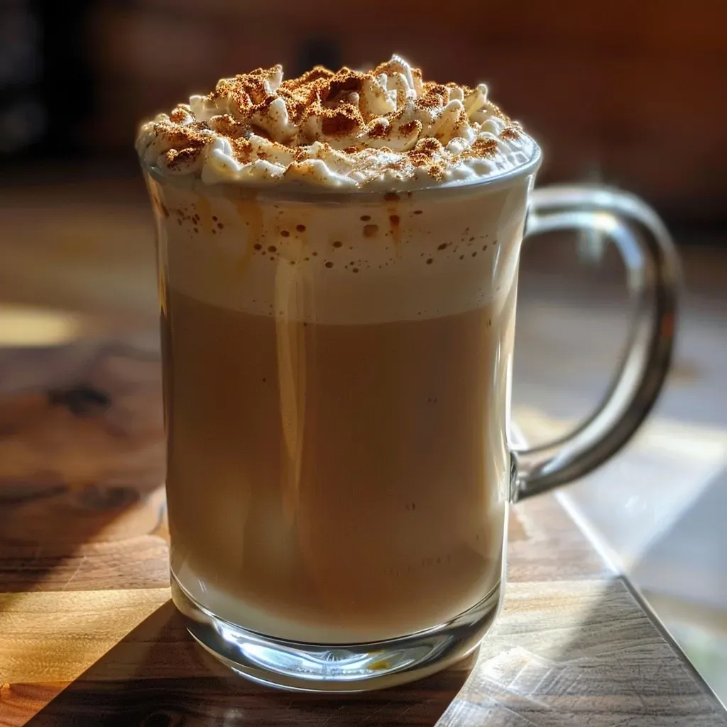 Close-up view of a creamy Pumpkin Spice Latte topped with a sprinkle of cinnamon.