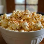 ['Close-up of homemade pumpkin spice popcorn coated with spices.', 'Side view of pumpkin spice popcorn with a golden-brown hue.', 'Delicious pumpkin spice popcorn in a bowl, showcasing its savory seasoning.', 'Textured popcorn sprinkled with pumpkin spice, inviting and colorful.']